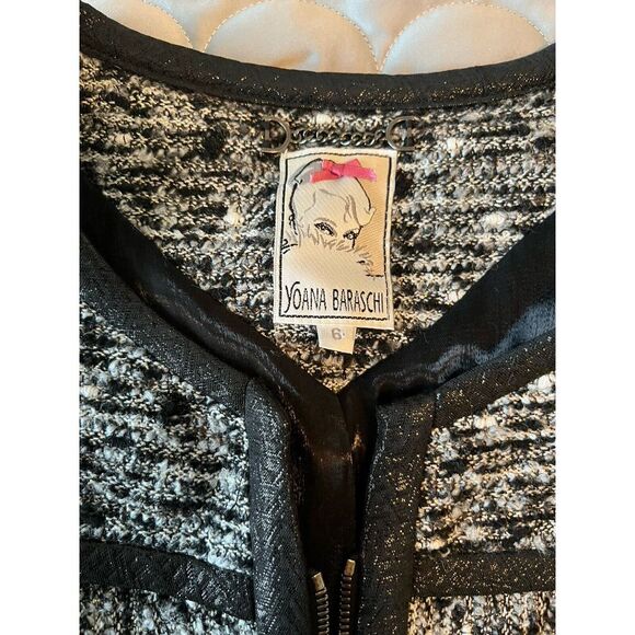Yoana Baraschi jacket Sz6 Zipper Leather Detail Black And White Moto Style Short - Picture 2 of 7